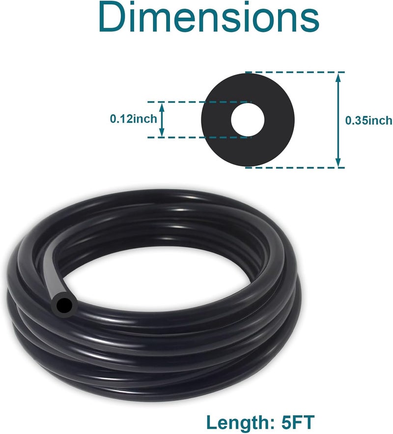 Gephynm Vacuum Hose Automotive, 5 FT 1/8 Inch ID Vacuum Line, 130PSI Max Pressure Vacuum Lines Automotive, Silicone Vacuum Line with 10PCS Clamps, Black - Image 2
